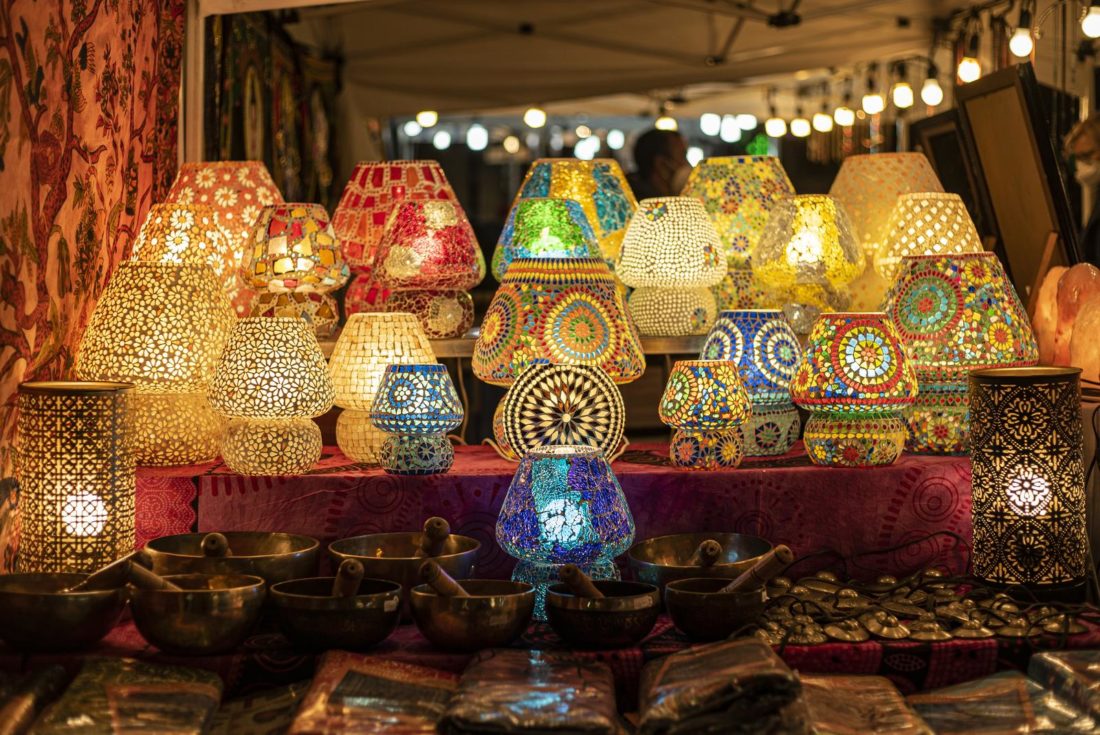 Arabic Exhibition Lamps In A Market
